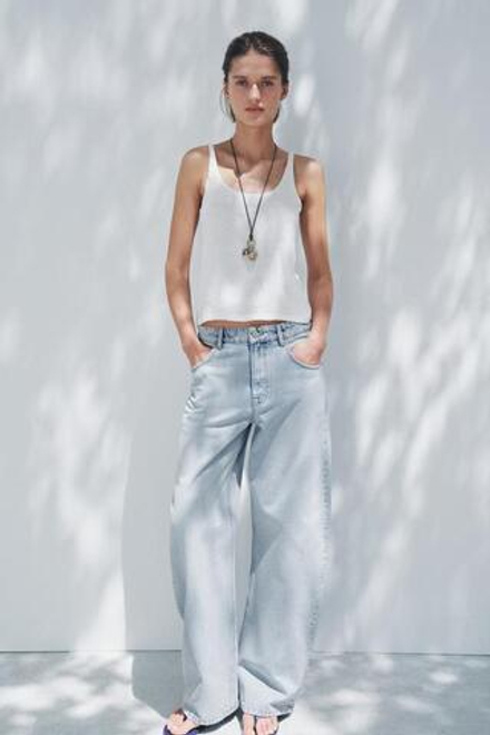 ZARA ДЖИНСЫ СВОБОДНОГО КРОЯ С НИЗКОЙ ПОСАДКОЙ — ZW COLLECTION, ГОЛУБОЙ