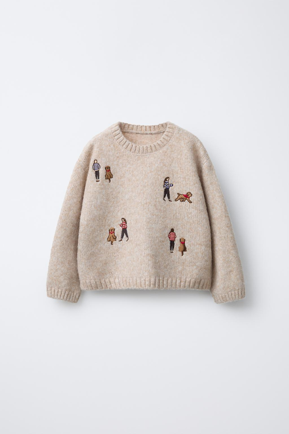 ZARA ТРИКОТАЖНЫЙ ДЖЕМПЕР С ВЫШИВКОЙ, ЭКРЮ