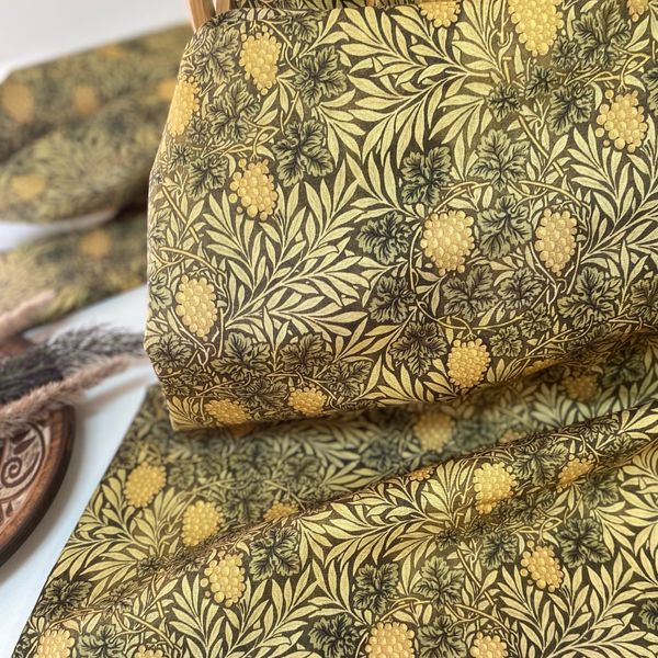 ВИНОГРАД  У. МОРРИС, ОЛИВКОВЫЙ ФОН 100% хлопок Handmade Fabrics 1