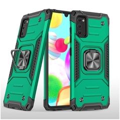 Противоударный чехол Strong Armour Case с кольцом для Samsung Galaxy A41 (Темно-зеленый)