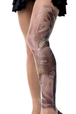 Колготки +size с имитацией тату в виде авто и девушки (Размер: XL-XXL-XXXL) (Цвет: бежевый)