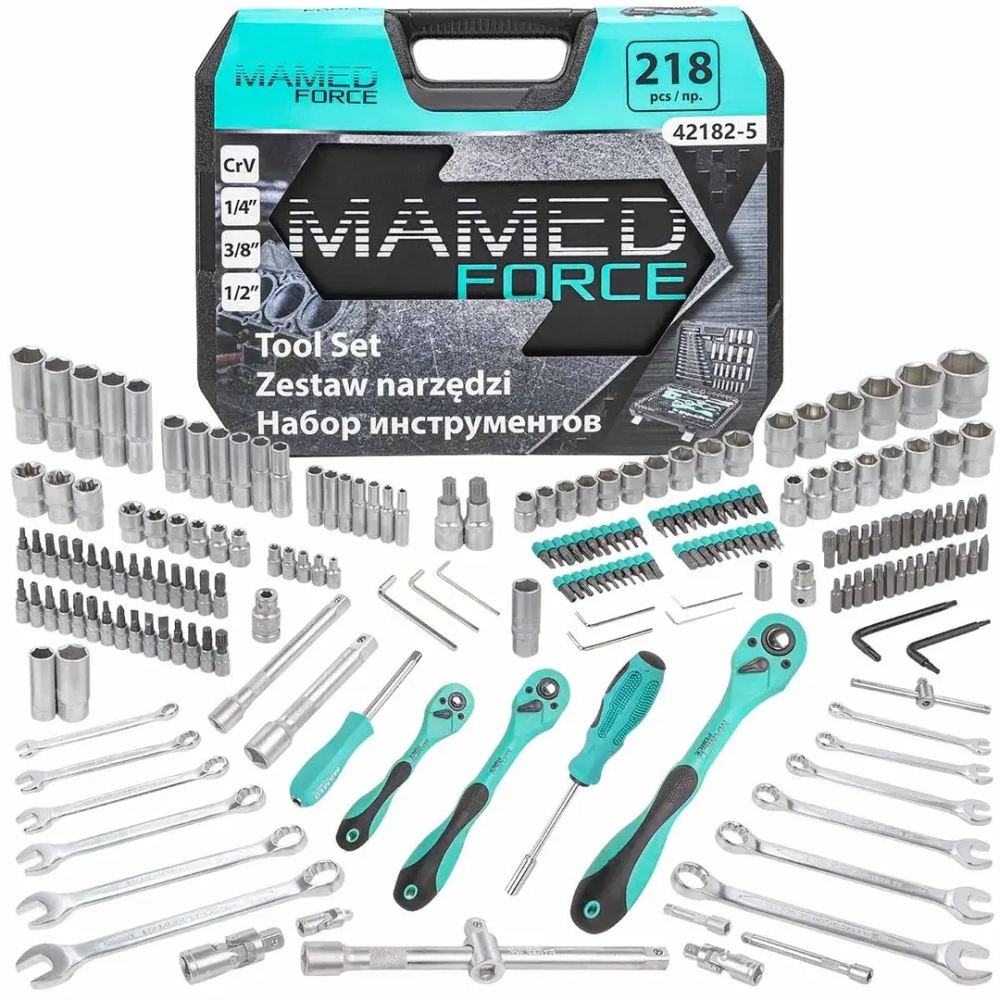 Набор инструментов 218пр. 1/4'',3/8'',1/2''(6гр.)(4-32мм) MAMEDFORCE MF-42182-5