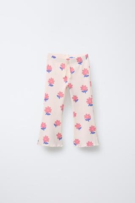 ZARA ЛЕГИНСЫ FLARED В РУБЧИК С ПРИНТОМ, ЭКРЮ