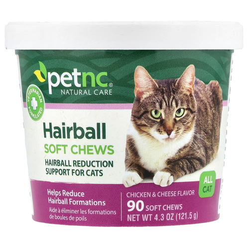 petnc NATURAL CARE, Мягкие жевательные таблетки для защиты от образования комков шерсти, для всех кошек, со вкусом курицы и сыра, 90 шт.