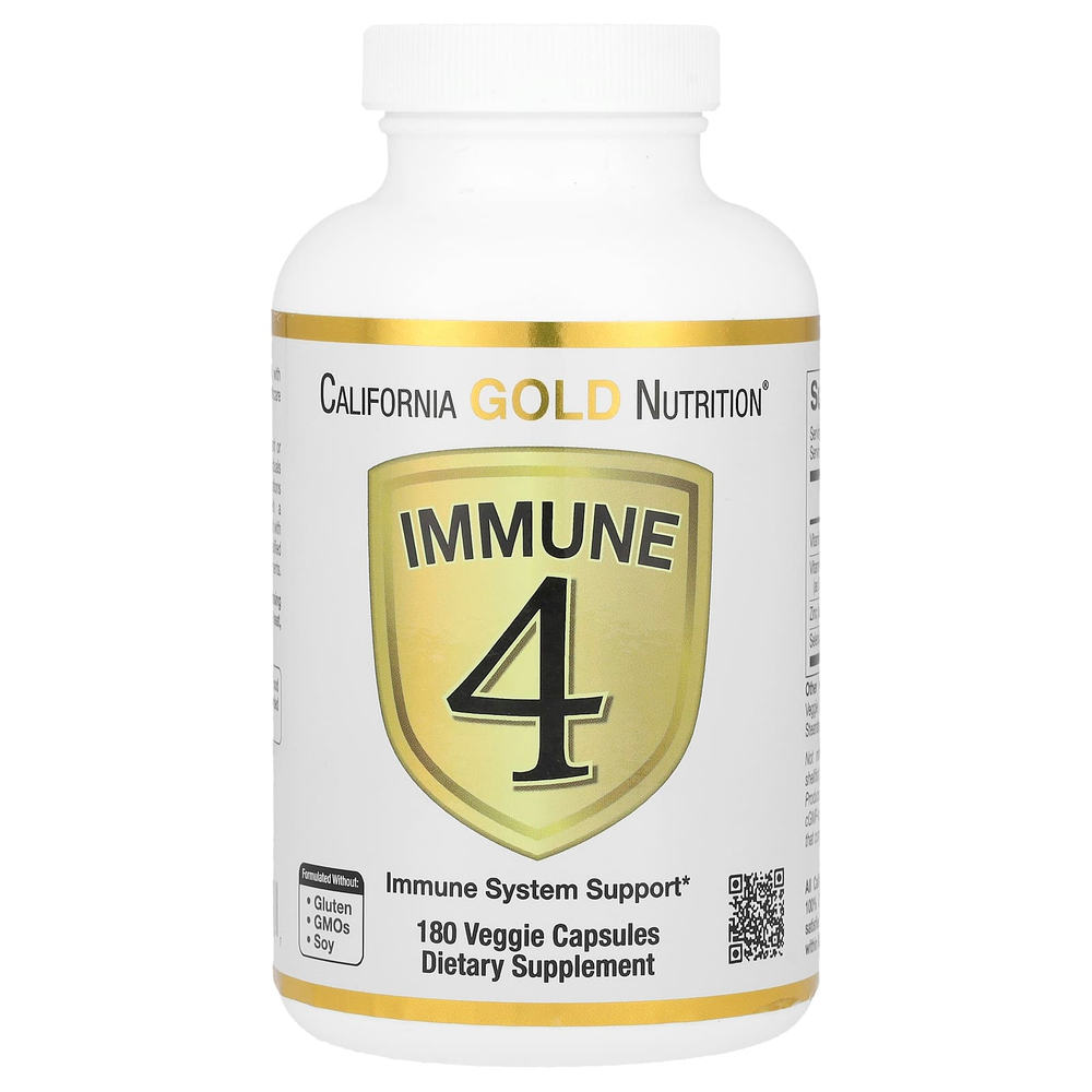 California Gold Nutrition, Immune 4, средство для укрепления иммунитета, 180 растительных капсул
