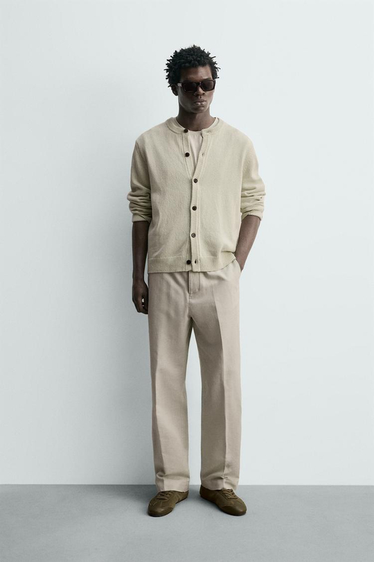 ZARA БРЮКИ STRAIGHT FIT ИЗ КОНОПЛИ И ХЛОПКА, ПЕСОЧНЫЙ