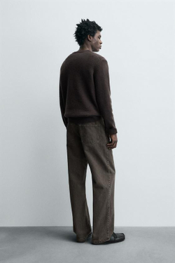 ZARA ДЖИНСЫ STRAIGHT FIT СО СКЛАДКАМИ, СЕРО-КОРИЧНЕВЫЙ