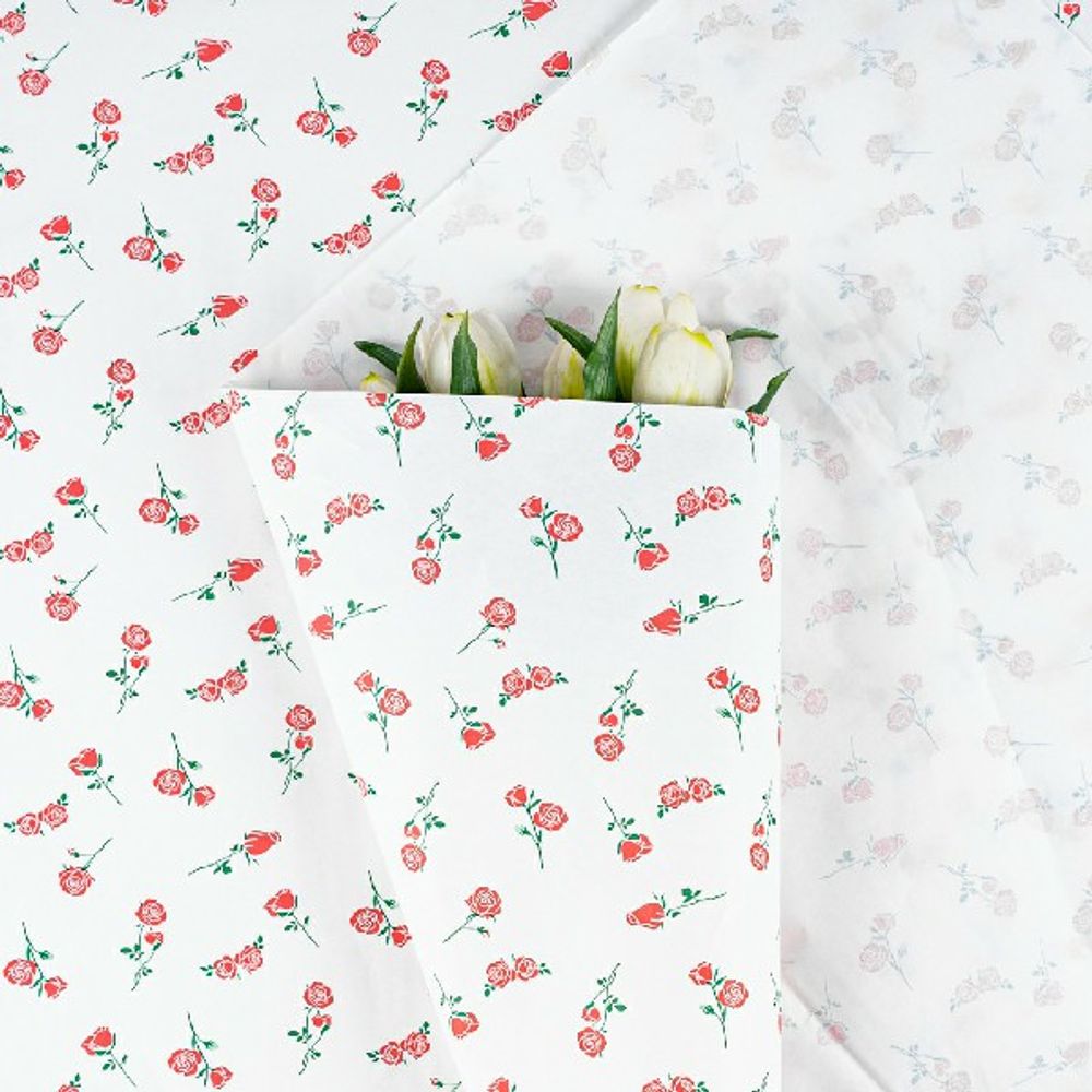 Бумага тишью "Розочки" 50*70см Красные на белом (20л)