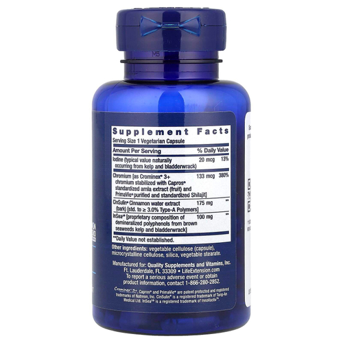 Life Extension, CinSulin с InSea2 и Crominex 3+, 90 растительных капсул