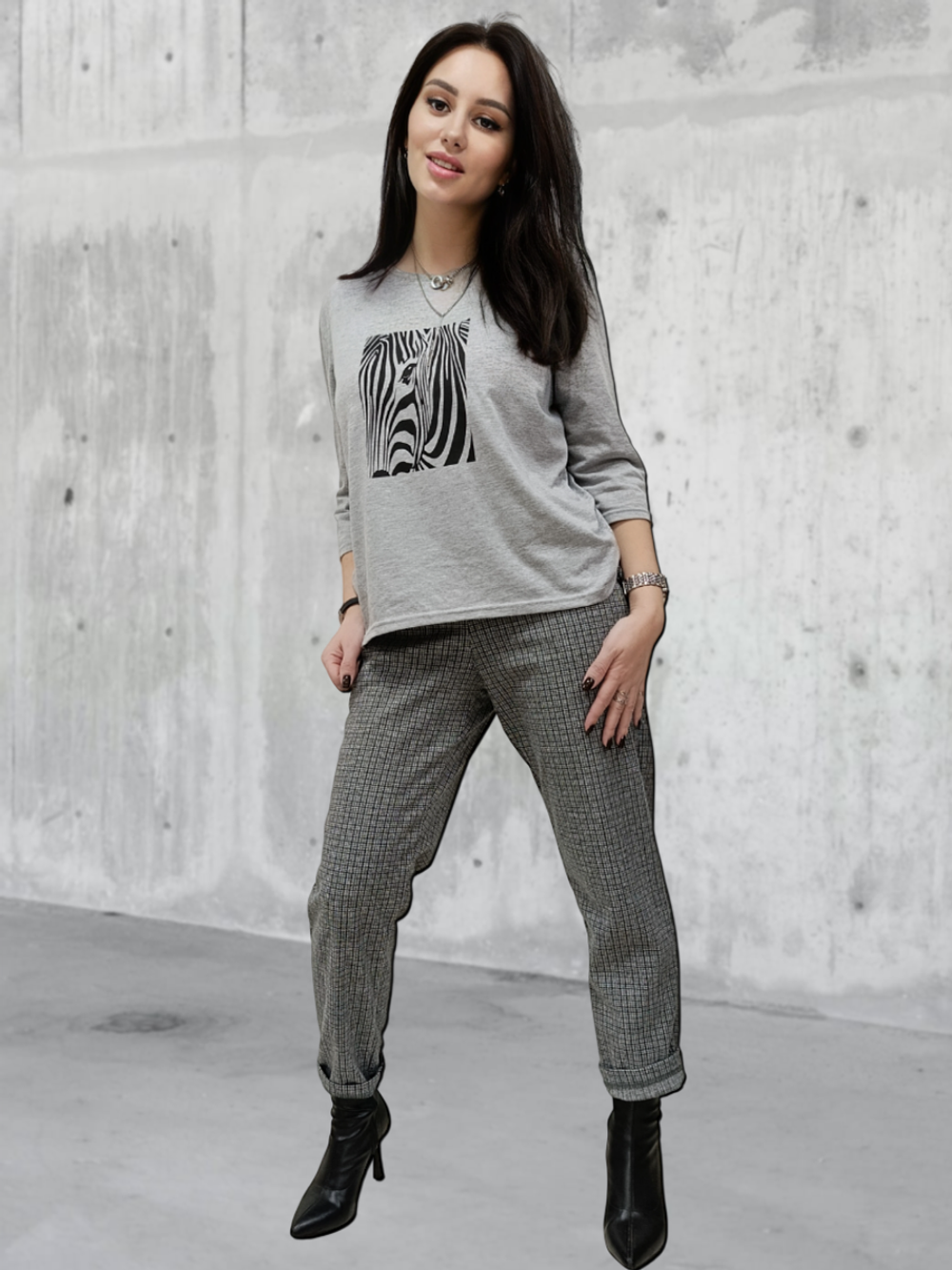 21402 Брюки женские классические джерси серая клетка (60-158)