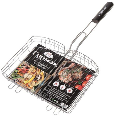 Решетка барбекю 300х240х50 мм, Гурман, 927, хром, 3 уровня, рукоятка дерево, 22032