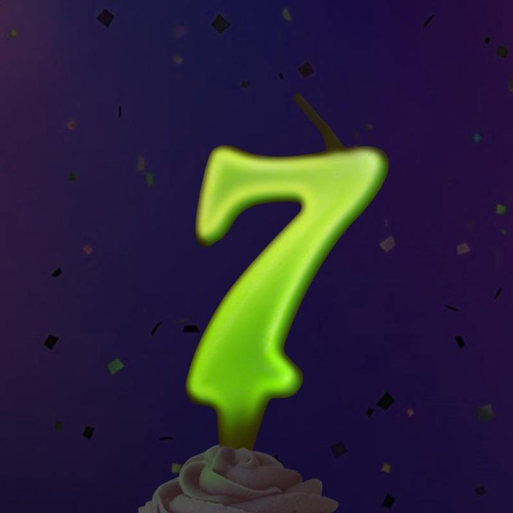 Свеча Цифра, 7 Люминесцентная, Флуор, 8 см, 1 шт.
