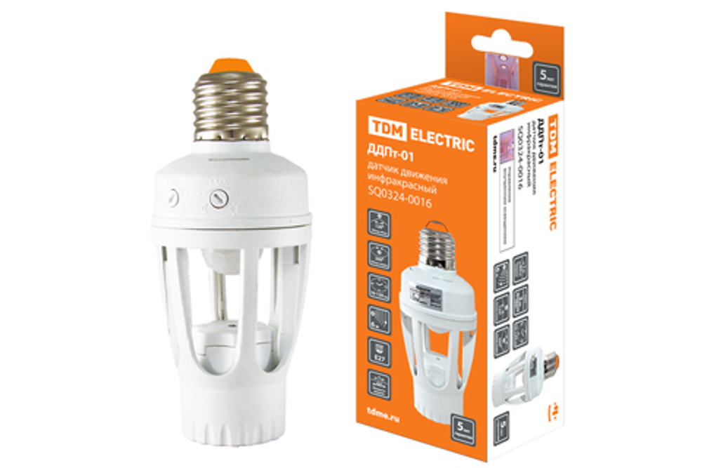 Датчик движения в патрон ДДПт-01 60Bт 10-300с 6м 3+Лк IP20 TDM