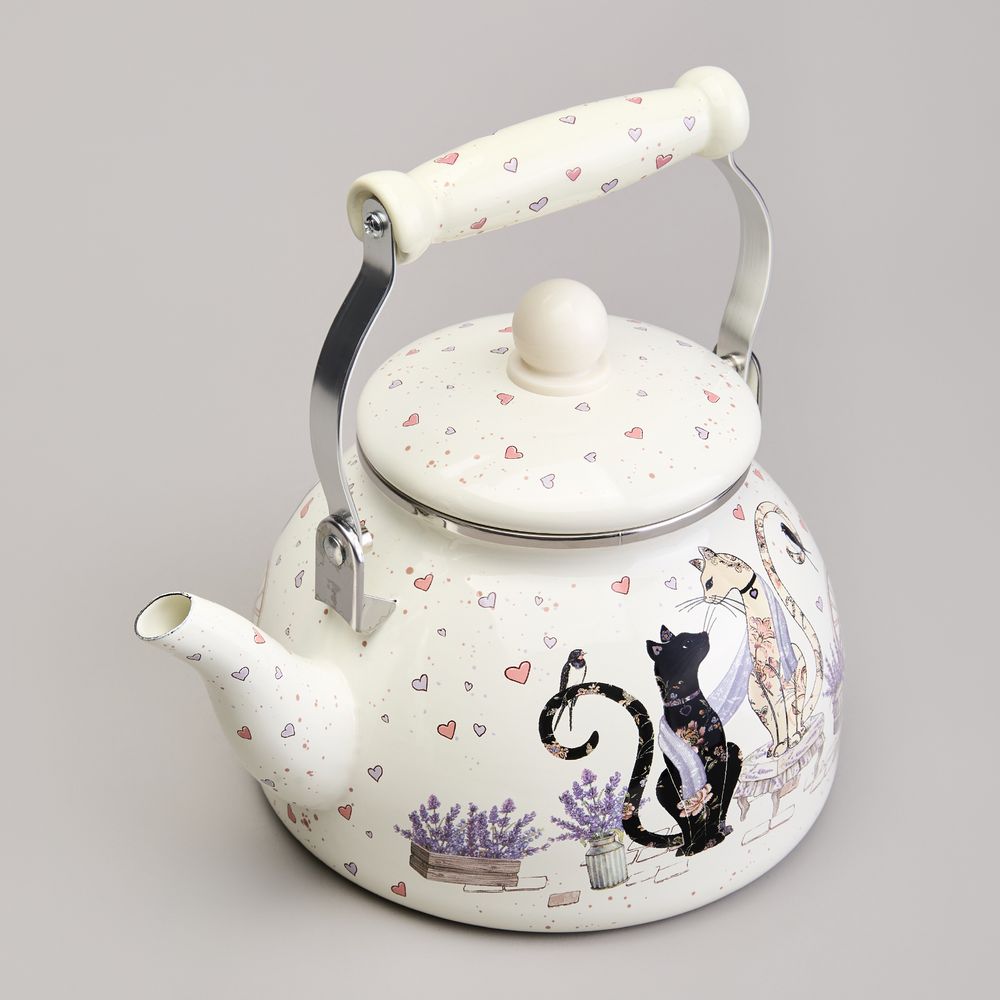 ЧАЙНИК AGNESS ЭМАЛИРОВАННЫЙ СЕРИЯ "LAVANDER CATS", 2,6 Л