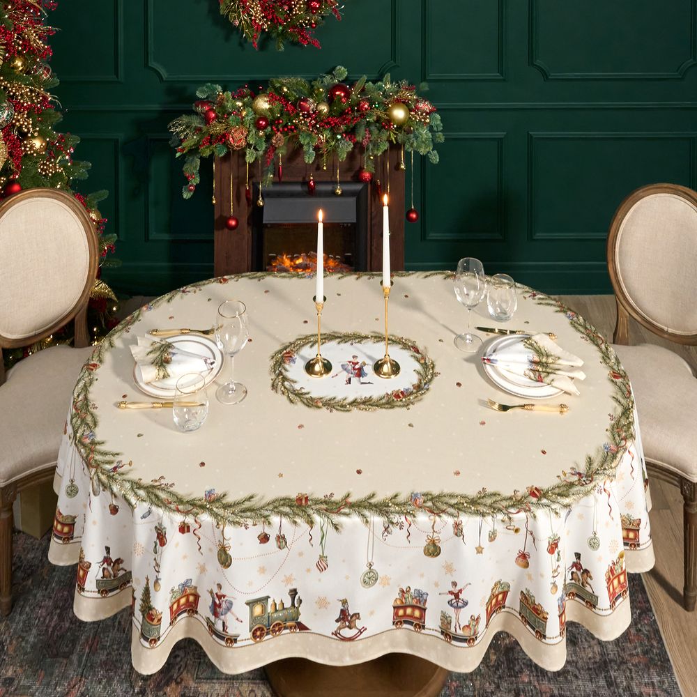 СКАТЕРТЬ ОВАЛЬНАЯ "ЩЕЛКУНЧИК" ,160Х220СМ БЕЖЕВЫЙ ,100% ХЛОПОК ,ТВИЛ