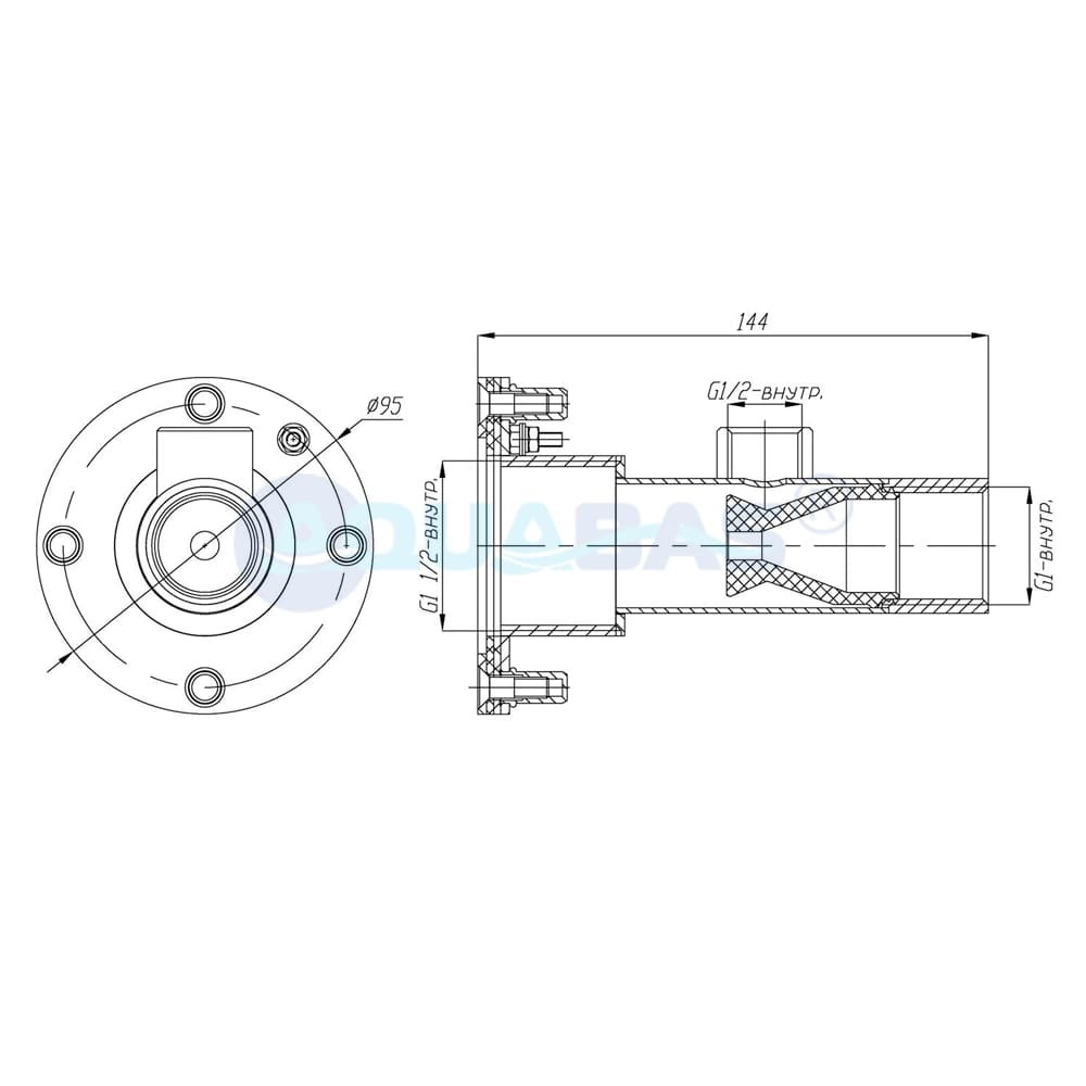 ФГк.07/1 Форсунка гидромассажная короткая 7-12 м3/ч G 1" (внутр.) закладная деталь AISI-316 (Лицевая панель ФП.091.8/1 приобретается отдельно!)