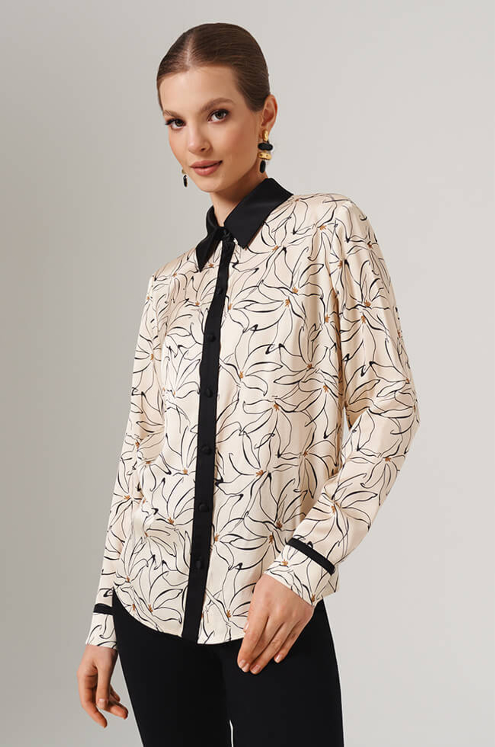 23109 Блузка женская (кремово-черный принт )