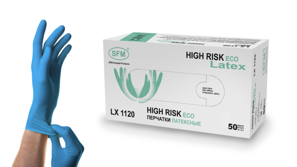 Перчатки смотровые нестерильные латексные неопудренные HIGH RISK Eco SFM 25 пар