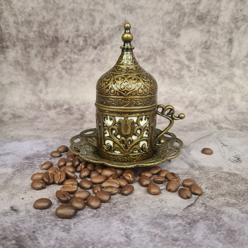 Кофейный набор "Купол" на 2 персоны с лукумницей и подносом/ACAR. Турция (золотистый)