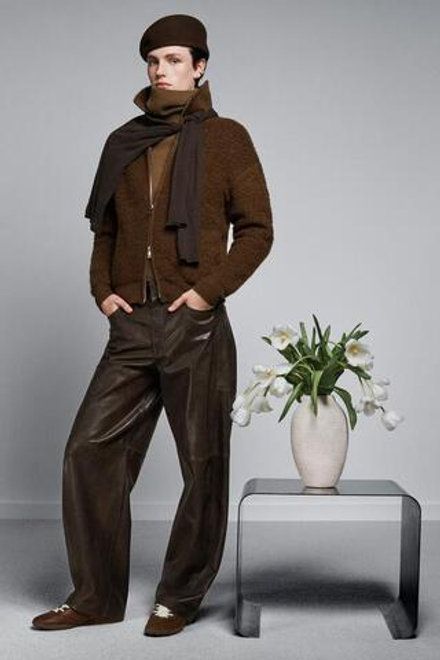 ZARA КОЖАНЫЕ БРЮКИ — ZW COLLECTION LIMITED EDITION, КОРИЧНЕВЫЙ