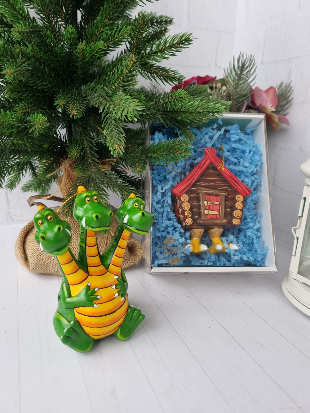 Змей горыныч ёлочная игрушка из фарфора