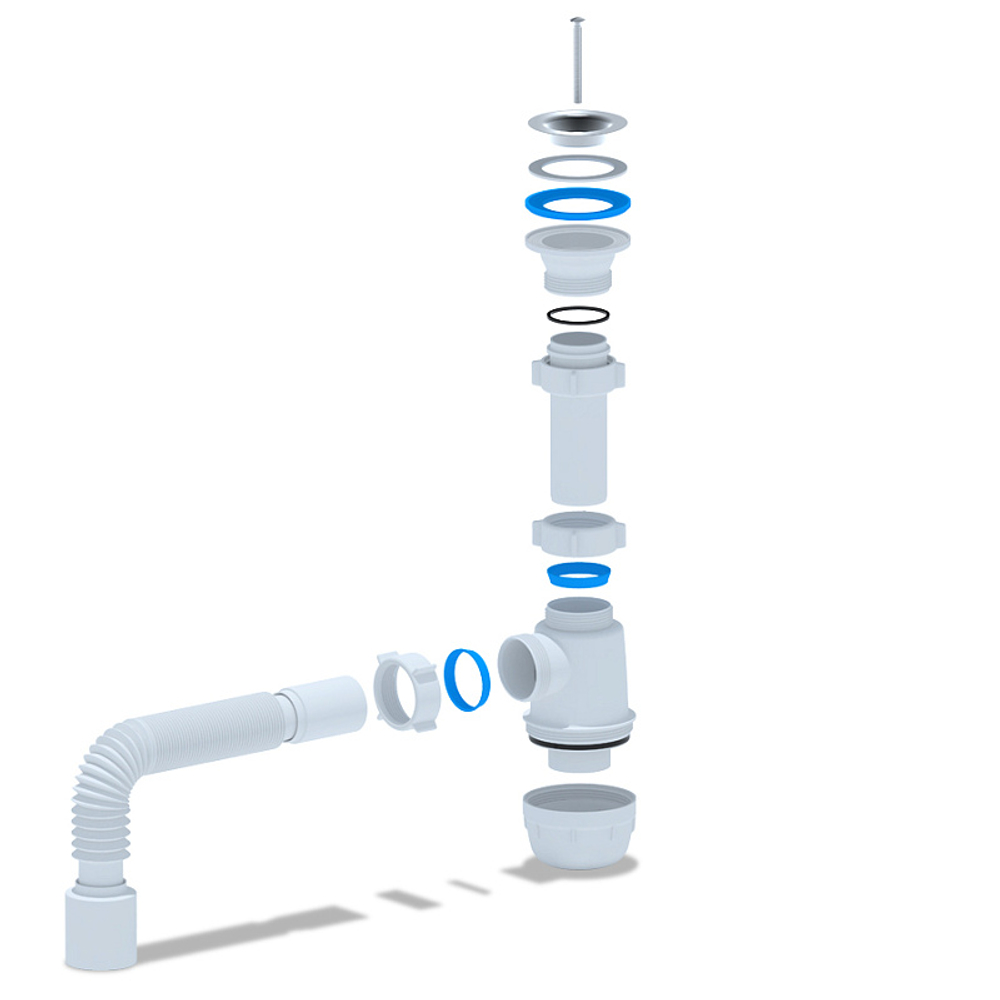 Сифон для кухонной мойки АНИ Пласт Грот 1 1/2"х40 с гибкой трубой 40х50 (A0110)