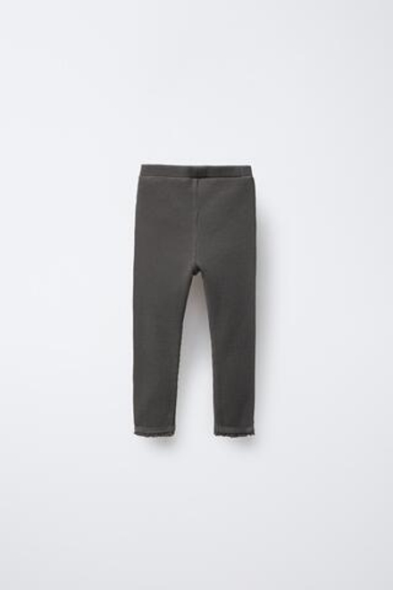 ZARA ЛЕГИНСЫ ИЗ РИФЛЕНОГО ТРИКОТАЖА С КРУЖЕВОМ, СЕРЫЙ