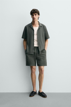 ZARA ШОРТЫ RELAXED FIT ИЗ РЕЛЬЕФНОЙ ТКАНИ, ХАКИ