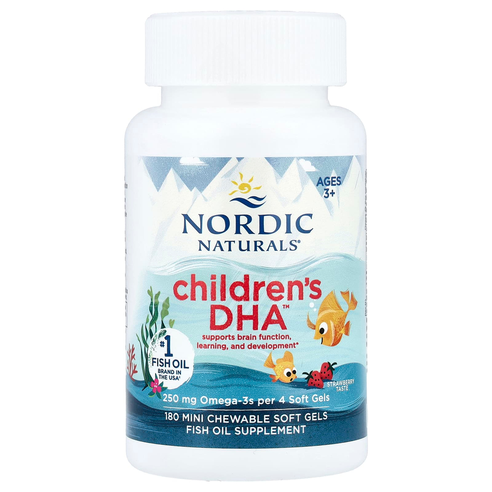 Nordic Naturals, Children's DHA, ДГК для детей, со вкусом клубники, для детей 3–6 лет, 250 мг, 180 мини-капсул