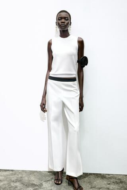 ZARA БРЮКИ С КОНТРАСТНЫМ РЕМНЕМ, ЭКРЮ