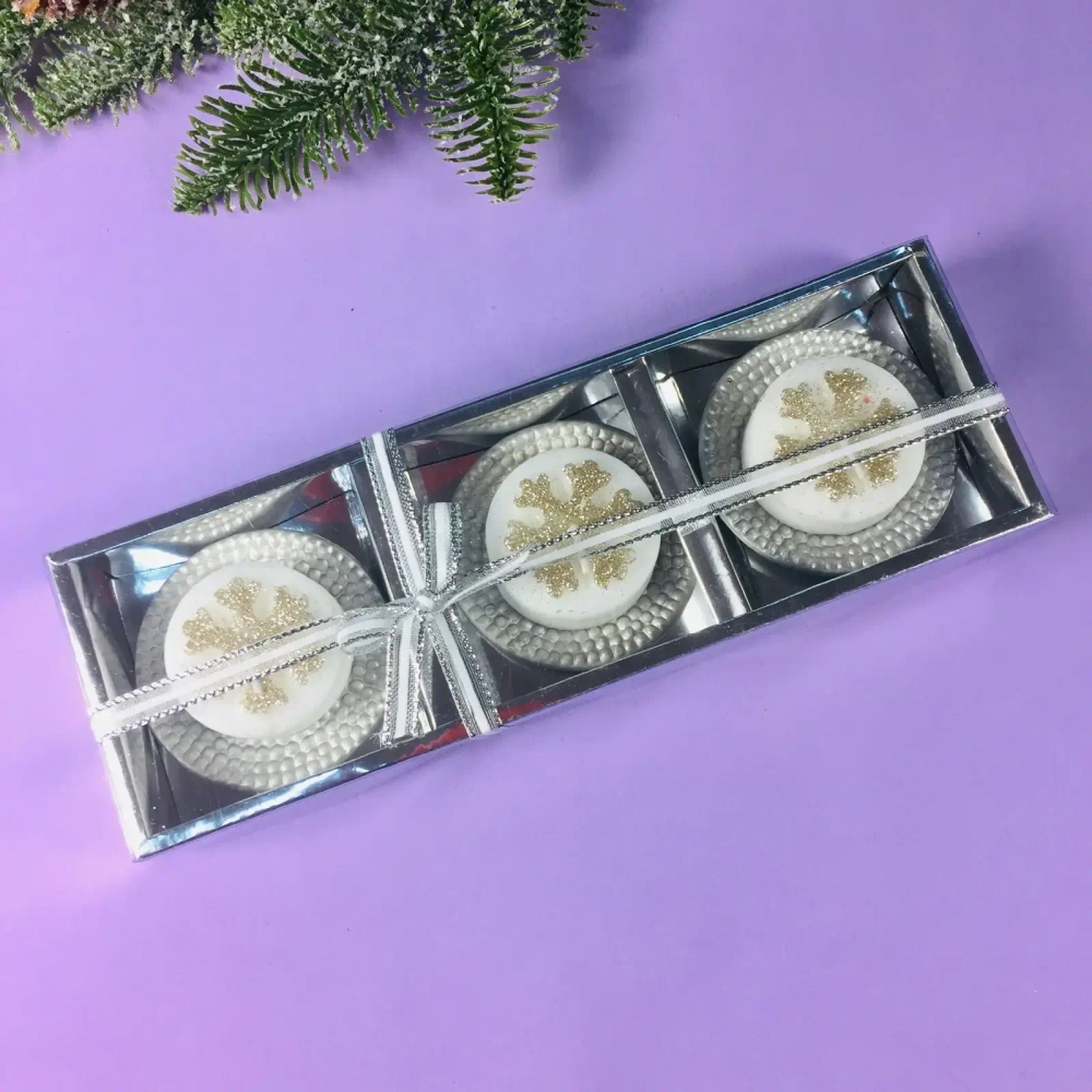 Свечи новогодние «Снежинка» 25*8,5*3 см (набор 3 шт), шампань