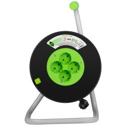 Удлинитель силовой ЭРА GREEN LINE KAT-3x1-20m Greenline на катушке пластик 4 розетки с заземлением 20м ПВС 3x1мм2 | Силовые удлинители