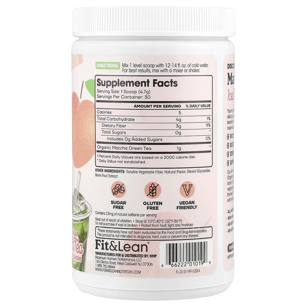 Fit & Lean, Чай со льдом Matcha Amore, персиковый чай, 141 г (5 унций)