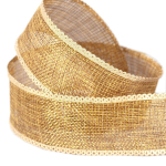 Декоративная лента капроновая для рукоделия, упаковки и флористики, 4 см, намотка 25 ярдов, золотой, дизайн сетка