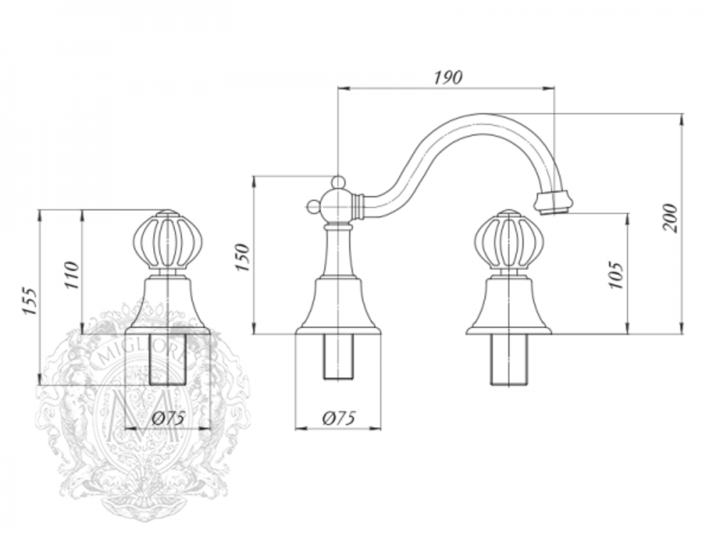 Смеситель для раковины на 3 отв. Migliore Olivia 19023 схема