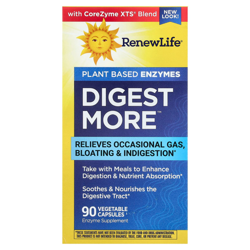 Renew Life, DigestMore™, ферменты, 90 вегетарианских капсул