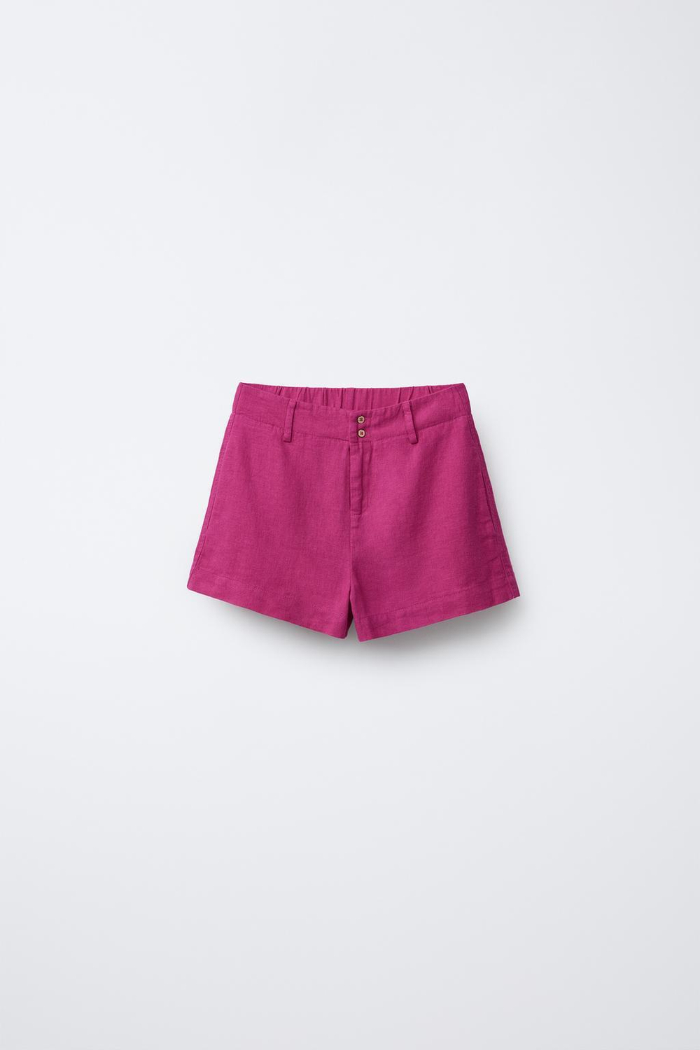 ZARA ШОРТЫ-БЕРМУДЫ ИЗ СМЕСОВОГО ЛЬНА С ПУГОВИЦАМИ, ЦВЕТ ФУКСИИ