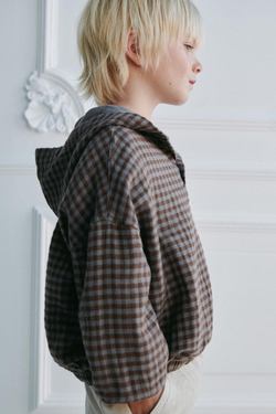 ZARA КУРТКА-РУБАШКА В КЛЕТКУ С КАПЮШОНОМ, КОРИЧНЕВЫЙ