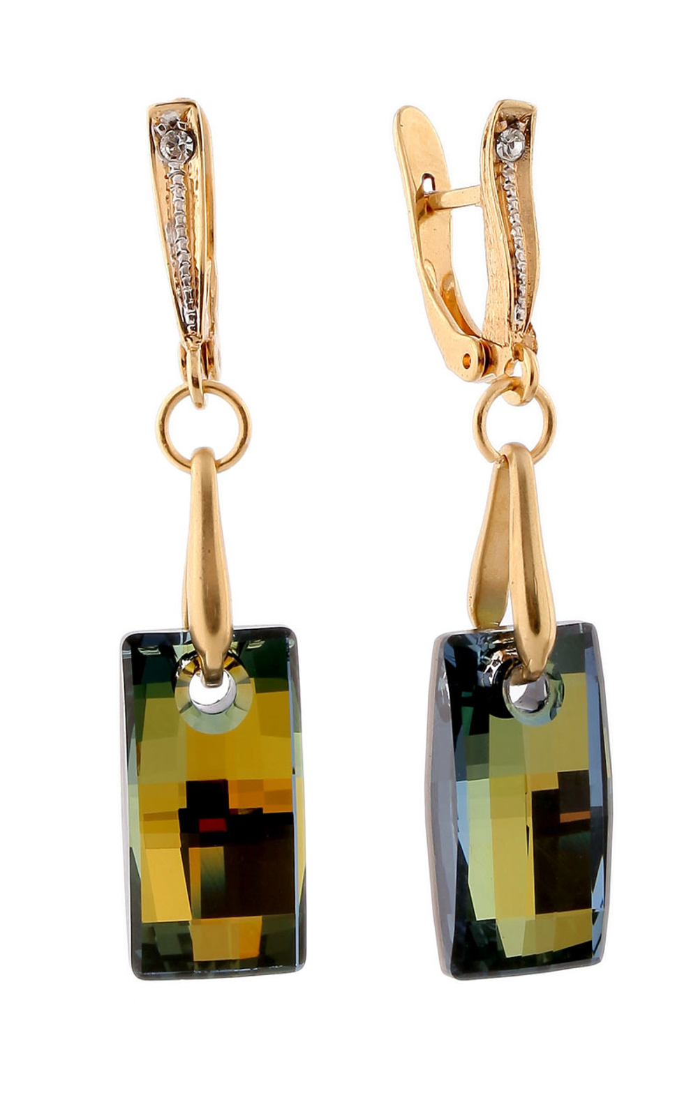 "Кауфена" серьги в золотом покрытии из коллекции "Crystal Rain" от Jenavi  с английским замком