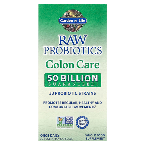 Garden of Life, RAW Probiotics, Colon Care, необработанные пробиотики для поддержки здоровья кишечника, 30 вегетарианских капсул