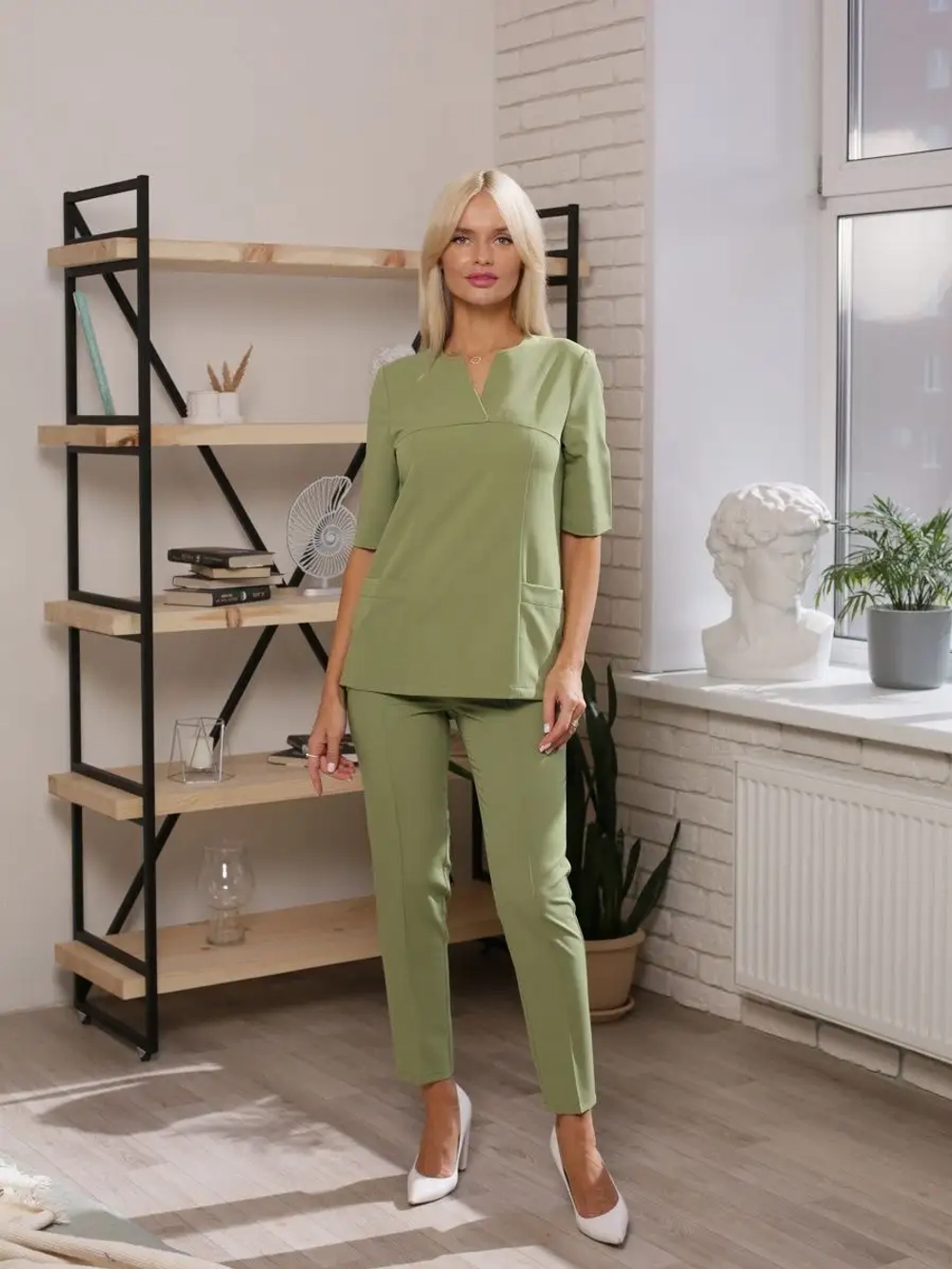 Рубашка медицинская стрейч оливковая