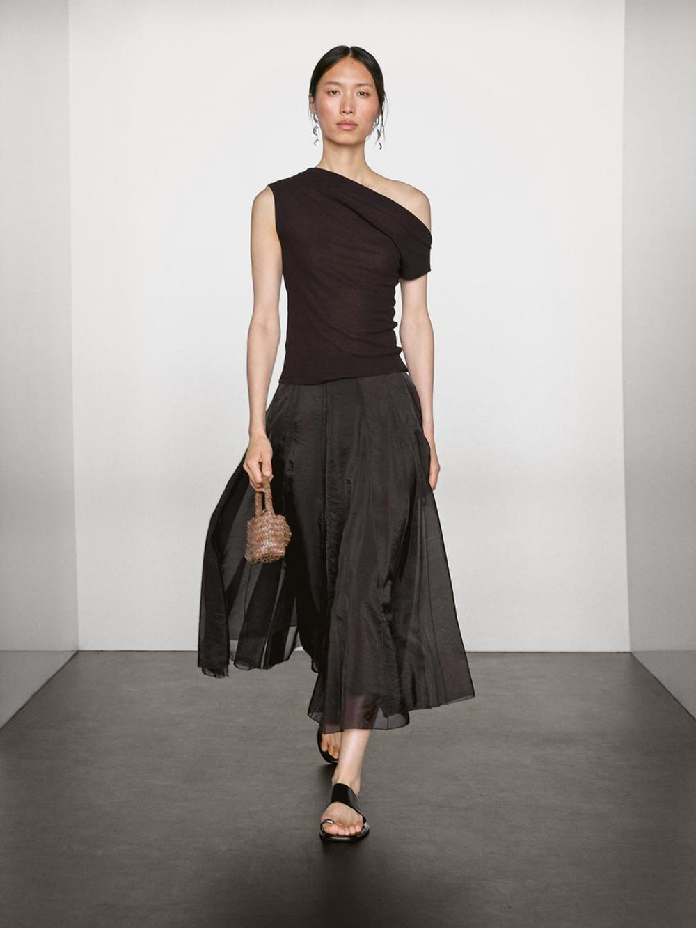 Massimo Dutti Топ асимметричного кроя из 100% хлопка, коричневый