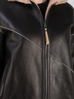 Двусторонняя дубленка зимняя шуба натуральная с капюшоном