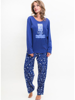 Домашний комплект с принтованными звездочками брюками (Размер: XXL) (Цвет: темно-синий)