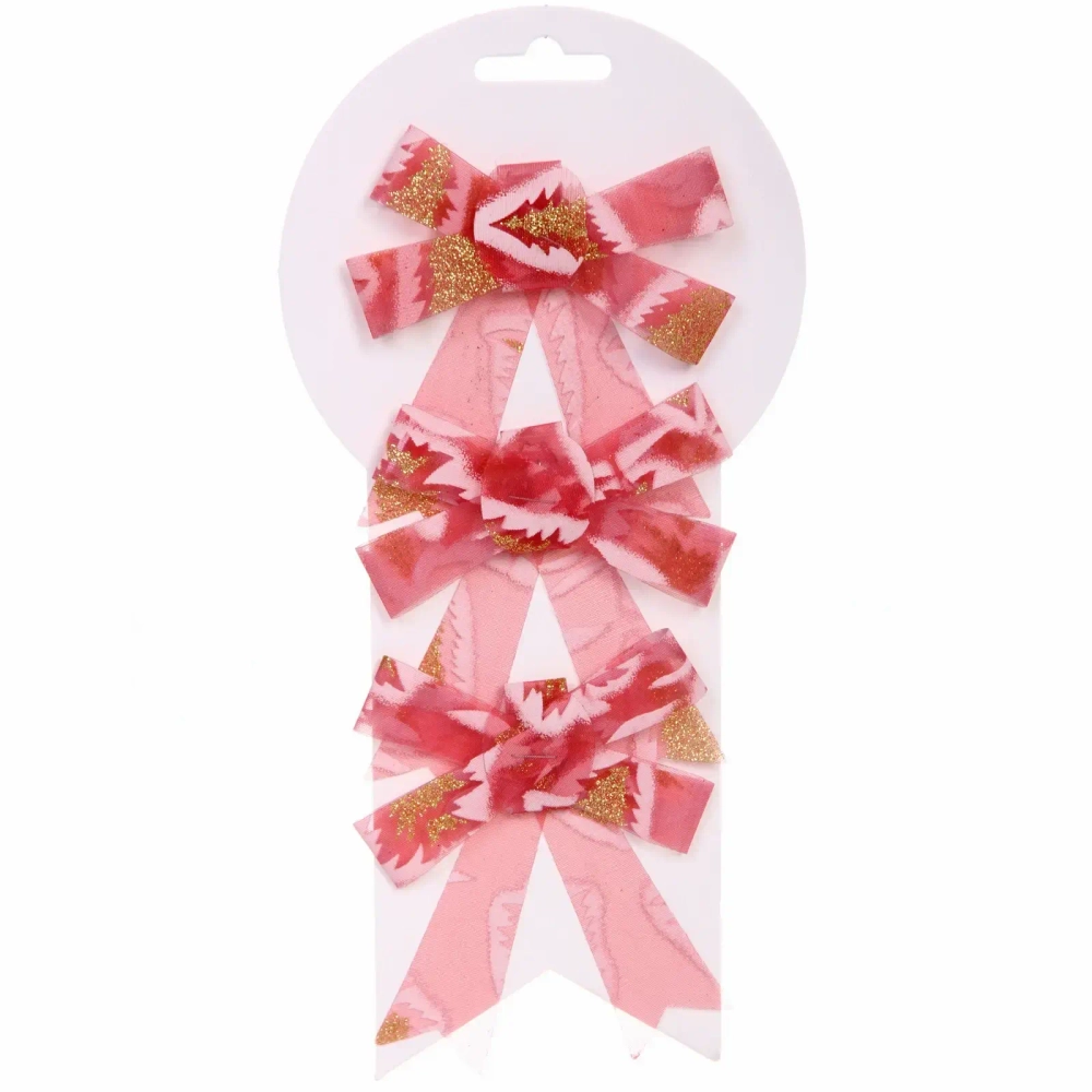 Бант на ёлку «Очарование» 9*11 см (набор 3 шт), Красный