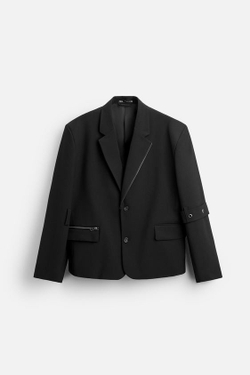 ZARA БЛЕЙЗЕР ОВЕРСАЙЗ С МОЛНИЯМИ, ЧЕРНЫЙ