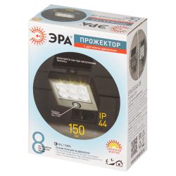 Светильник уличный ЭРА ERAFS048-08 настенный прожектор с датчиком движения, на солнечной батарее, 6LED, 150 lm | Садовые фасадные светильники