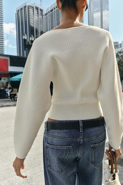 ZARA ДЖЕМПЕР В РУБЧИК С ОБЪЕМНЫМИ РУКАВАМИ, ЭКРЮ