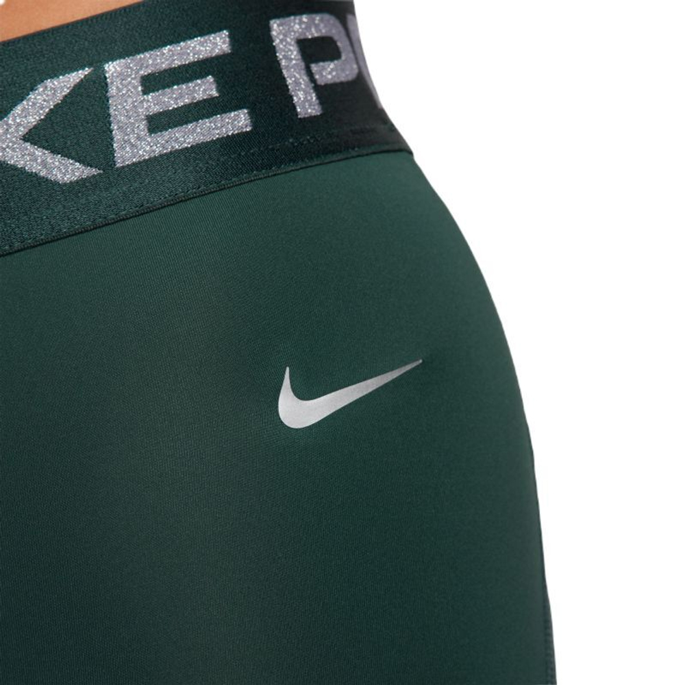 Женские Шорты теннисные Nike Pro Mid-Rise 3" Shorts - deep jungle/metallic silver