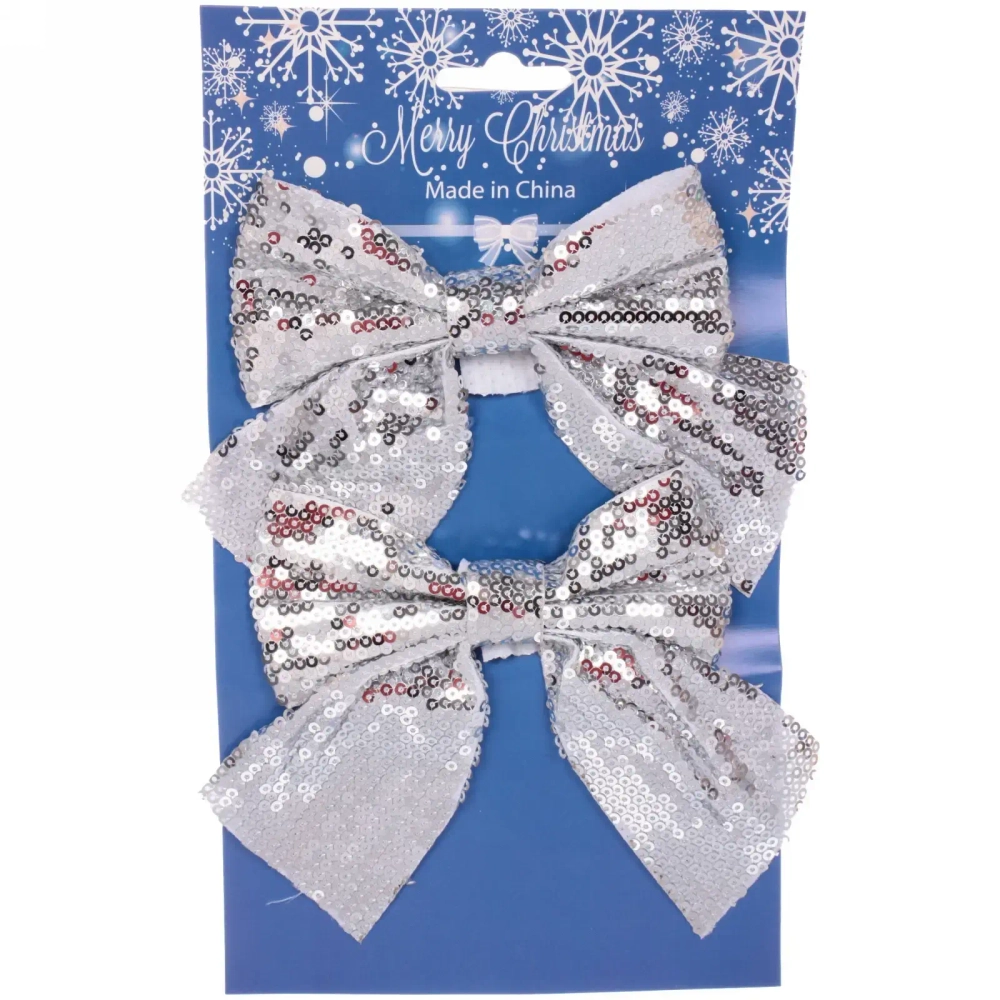 Бант на ёлку «Блеск» 12*14 см (набор 2 шт), Серебро